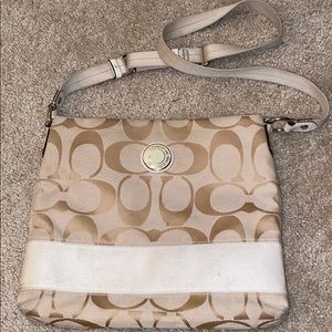 White and Beige Coach. Crossbody Purse